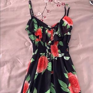 Black flower high low dress